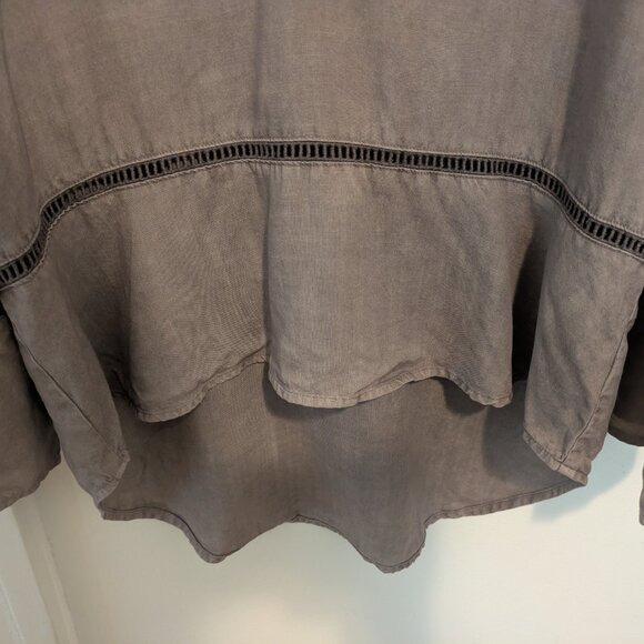 Anthropologie Cloth & Stone Grey Lattice Detail Bell Sleeve Top - Picture 7 of 13